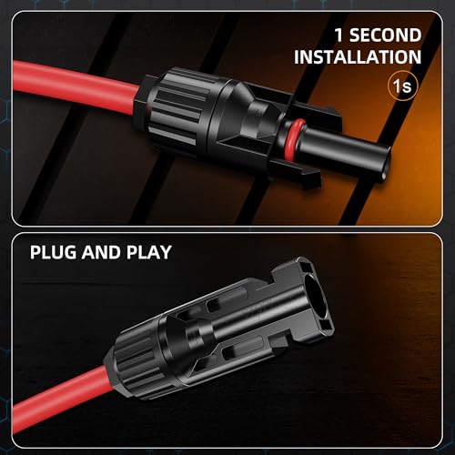Owinus Y KabelSolar Y Stecker Solar 6mm2 Y Kabel,10AWG Solar YKabel 1 Paar 1Y2 SolarY Kabel 6mm2 MMF und FFM für PV Module.(Rot + Schwarz)