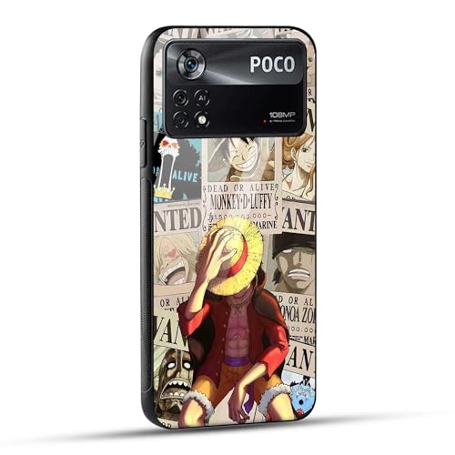 Image of NDCOM for Poco X4 Pro 5G Back Cover Glass Case Anime One Piece Wanted Luffy