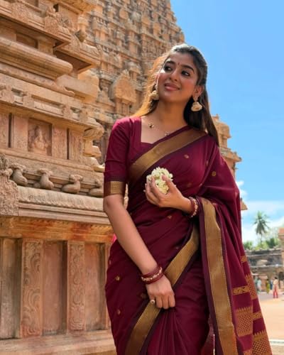 Image of South Cotton Gadwal Saree for Women | Celebrity Inspired Traditional Ethnic Wear | Chettinad & Kalyani Cotton Sarees | Soft Cotton Saree with Blouse Piece