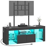 YATINEY TV Stand with Mount and Power Outlet, Entertainment Center with LED Lights for 45/55/60/65 inch TVs, TV Console Table with Storage Cabinet, for Living Room, Bedroom, Black DS21UDBB