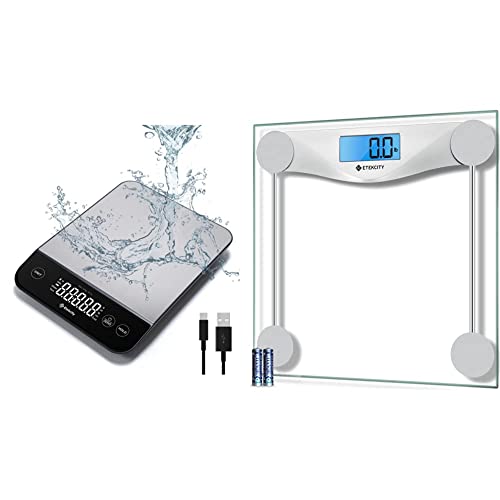 Etekcity Luminary 22Lb Food Kitchen Digital Scale, 304 Stainless Steel & Digital Body Weight Bathroom Scale, Large Blue Lcd Backlight Display, 400 Pounds #TOP30