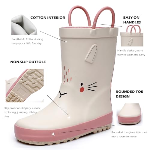 WTW Toddler and Kids Rain Boots with Easy-On Handles, Unisex-Child Waterproof Rubber Rain Boots in Fun Patterns for Girls and Boys (Toddler/Little Kid/Big Kid)3