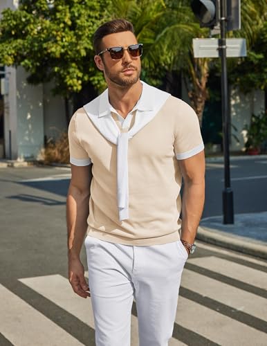 Image of COOFANDY Men's V Neck Short Sleeve Stretch Knit Polo Shirt