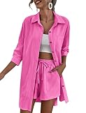 Sexqero Women's 2-Piece Lounge Tracksuit Outfit Sets Cotton Linen Hi-Lo Shirt and Drawstring Casual