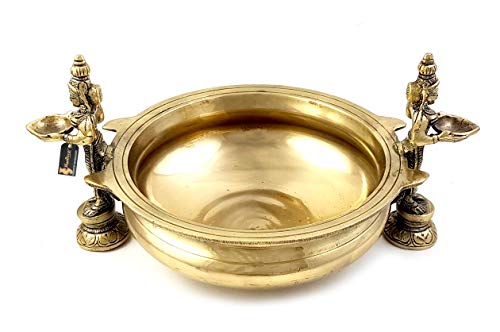 Two Moustaches Deep Laksmi Design Brass Traditional Urli Bowl Decor Showpiece, Golden, Standard