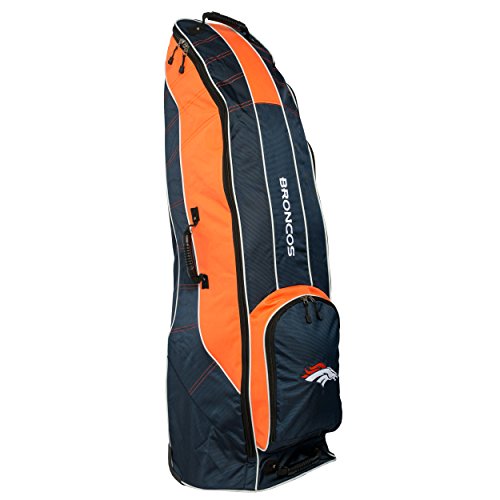 Team Golf NFL Denver Broncos Travel Golf Bag, High-Impact Plastic Wheelbase, Smooth & Quite Transport, Includes Built-in Shoe Bag, Internal Padding, & ID Card Holder