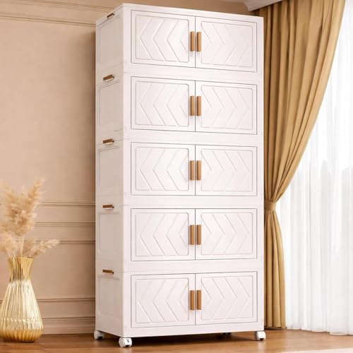 Image of HIWARE Premium Modular Wardrobe for Bedroom, Kids Room and Home | Spacious Clothes Storage Cabinet with Drawers and Shelves | Modern Stylish Design, Heavy Duty, Multiuse Organizer - 5 Piece-Ivory