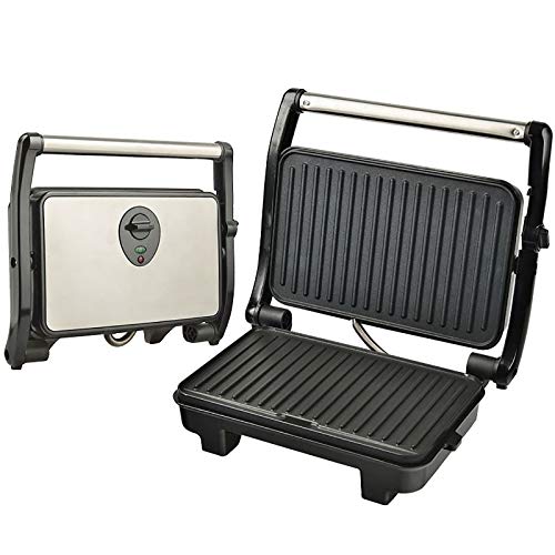 Elektrische Tischgrills/Kontaktgrill/Panini Maker, Sandwich Maker, Elektrogrill, 2000 Watt, Cool Touch, Antihaft,Silber,35 * 14 * 31cm