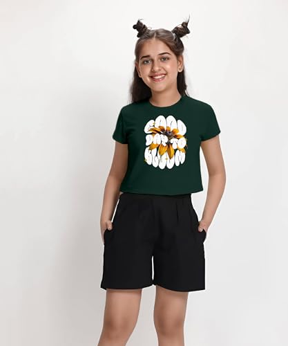 Image of KYDA KIDS 100% Cotton Crop top for Girls - Printed Half Sleeve Stylish Tshirt, Regular Fit Tops for Girl (Pack of 5)