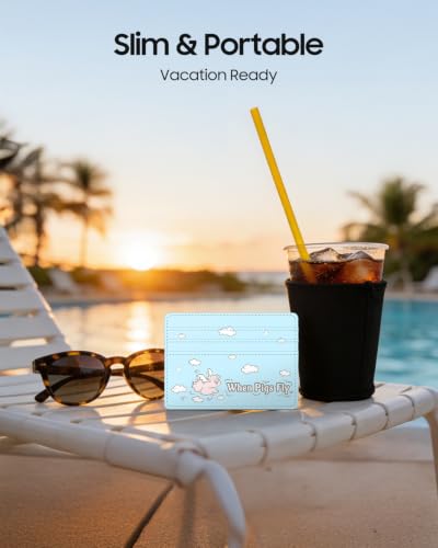 Image of FINTIE Slim Minimalist Front Pocket Wallet, RFID Blocking Credit Card Holder Card Cases with ID Window for Men Women (Soaring Pig)