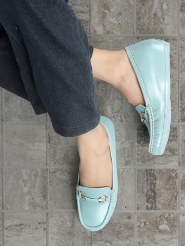 Image of ELLE Women's Flats Slip-On Loafers with Metallic Buckle