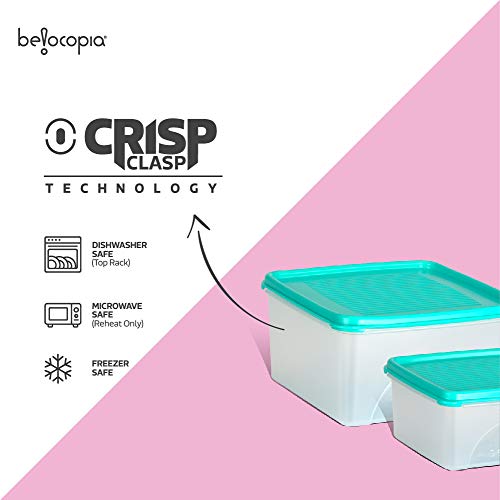 Image of Belocopia - 4 Piece Square Kitchen Storage Container Set (5.35 L), Aqua Green, Standard