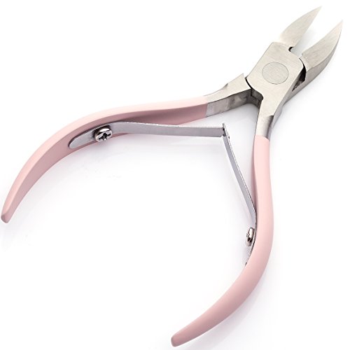 Toenail Nipper/Clipper For Ingrown Toenails By Malva Belle | Full Length Jaw With Double Spring | Premium Nail Cutter With Safety Tip Cover | Pink Comfort Grip Handles #TOP1