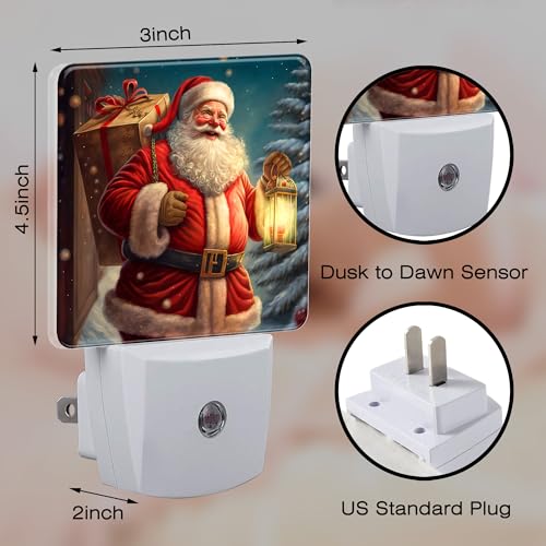 Image of Christmas Santa Claus with Gifts Night Light for Kids,Kind Smile Santa Claus Night Light Plug in with Dusk to Dawn Sensor,0.5w Energy Saving Nightlight for Hallway Stairway Kitchen Bedroom