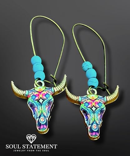 Western Stylish Beads in Turquoise Earrings, Unique Boho Cowboy Chic Earrings for Women, Perfect for Casual, Country Concerts, Festivals, Gray & White Teal 5