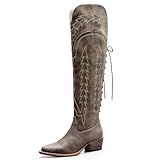 GLOBALWIN Brown Boots For Women Women's Brown Cowgirl Boots Over The Knee Thigh High Cowboy Boots For Women Low Heel Size 9M