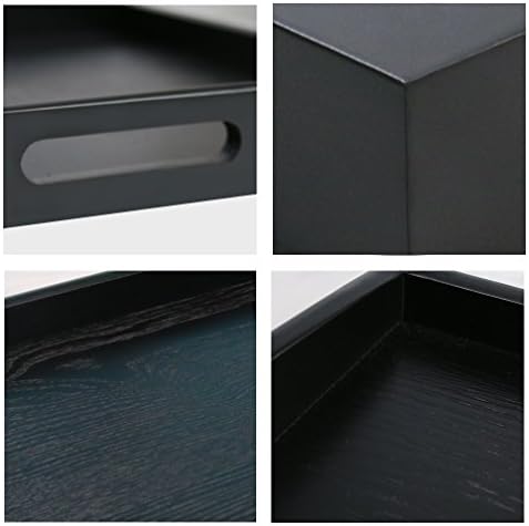 SILILUN Serving Tray Black Large Food Tray Breakfast Tray Wood Butler Tray with Handle 17.77 x 13.72 x 1.78