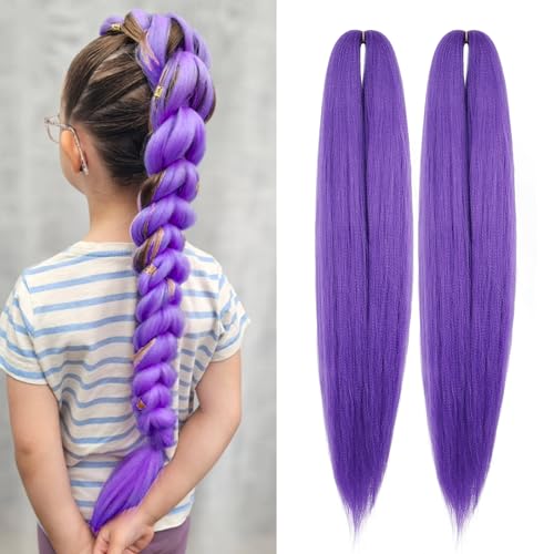 Long Purple Braiding Hair 24 inch Pre Stretched Synthetic Braiding hair Extensions for Braids, Purple Hair Extensions for Stage, Party, Halloween, and Cosplay Use (Packs of 2)