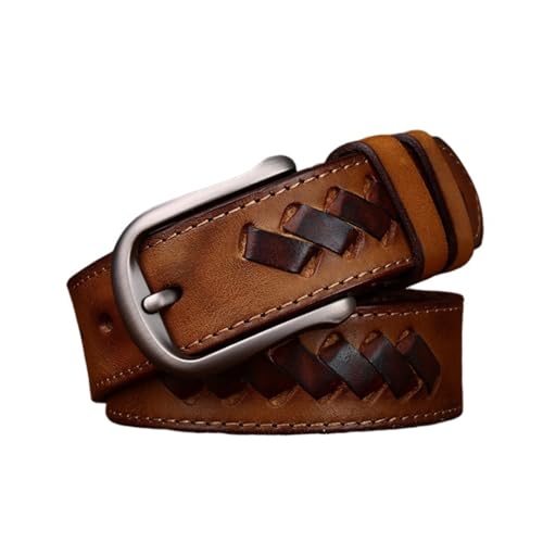 AGUTALITHIC Gesteppter Ledergürtel Herren Flecht-Gürtel Aus Vollrindleder Herrengürtel Jeans-Gürtel Echtleder 3.3cm Breit Mit Silberner Schließe(120cm/47, Brown)