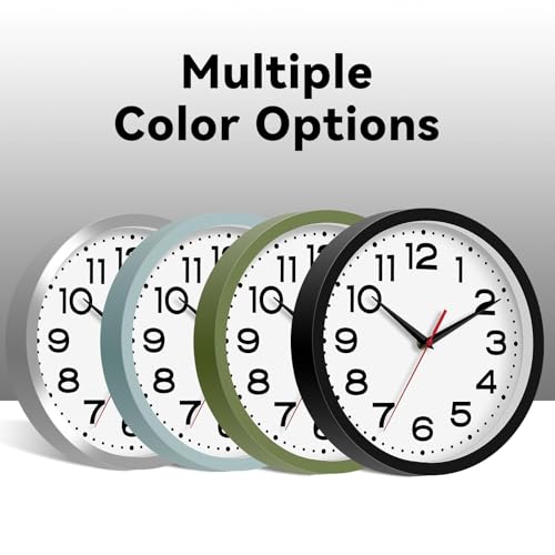 Image of Roymnie 8 Inch Small Wall Clock, Battery Operated Silent Non Ticking Black | analog wall clock; bold numerals for easy reading; silent non-ticking; 1 AA battery (not included); for classroom