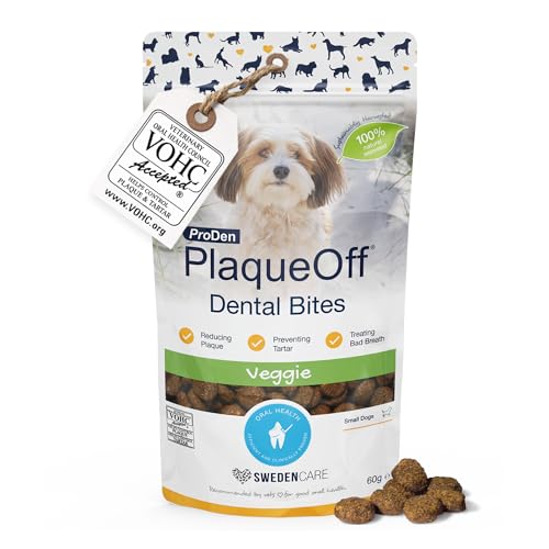 ProDen PlaqueOff Bocaditos Dentales con Sabor a Verduras para Perros 60 g – Ayudan a Eliminar el Sarro, Combaten el Mal Aliento y las Enfermedades de las Encías, y Promueven la Higiene Oral
