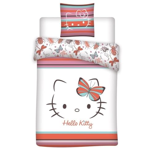 Aymax Hello Kitty Kinder Bettwäsche 2-teilig 135/140x200 + 65x65 cm – Weiche Mikrofaser-Baumwoll-Mischung, Hotelverschluss, Hautfreundlich & Pflegeleicht