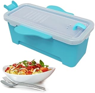68OZ Microwave Pasta Container Cooker with Strainer. Quickly Cooks up to 4 Servings Pasta, Cute Elephant-Shaped Multifunctional Cooker for Dorms, Kitchens or Offices. (Blue)