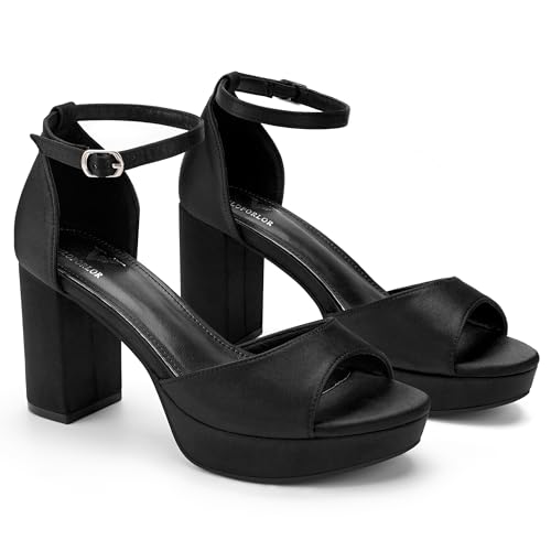 Image of High Heels Chunky Platform Heels for Women Ankle Strap Comfy Open Toe Block Heeled Sandals Party Prom Wedding Dress Pumps