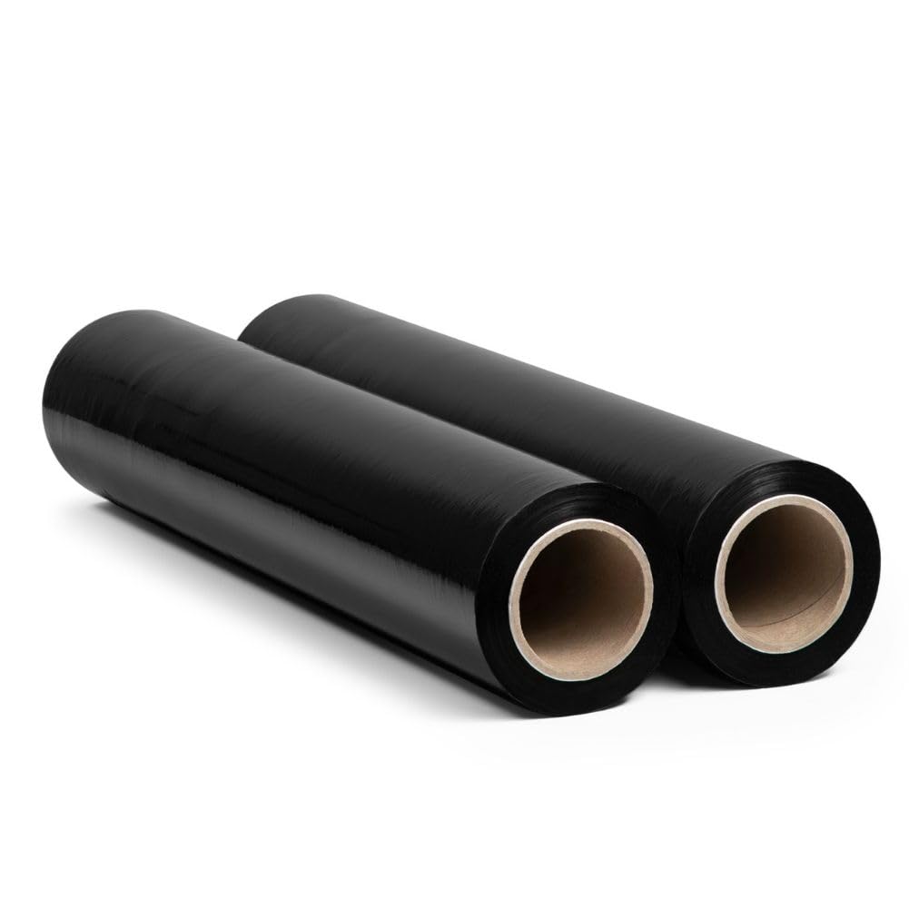 RAGO® - Folia stretch czarna 2 sztuki I Rolka folii stretch z dyspenserem 0,85 kg (7,5 x 7,5 x 40 cm) I Folia meblowa I Materiał opakowaniowy I Folia ruchoma I Folia do mebli