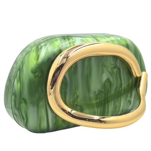 Boutique De FGG Mini Green Acrylic Clutch Purses for Women Formal,Hardcase Marble Evening Bag,Trendy Metal Handle Shoulder Handbag by Boutique De FGG - Image 4