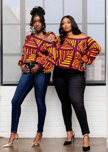 Image of D'IYANU | Hiba African Pattern Ankara Women's Sweater | Traditional Culture with Long Sleeves