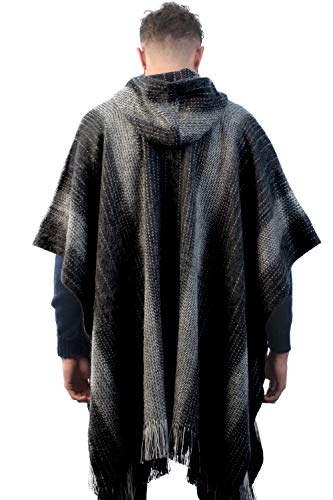 Alpaca Hooded Poncho for Men- Wool Cape with Hood - Winter Long Poncho - Comfortable House Coat (Black)3