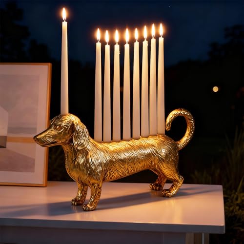 Acellegic Dachshund Hanukkah Menorah Candle Holder Gold Dachshund Menorah Cast