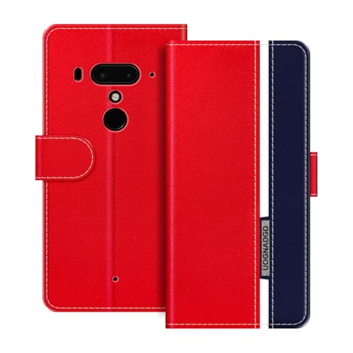 UOGNADGD Lederhülle Kompatibel mit HTC Exodus 1 Klappbares Portemonnaie-Hülle mit Magnetverschluss Ständer & Kartenfächern stoßfestem Schutz (Rot)