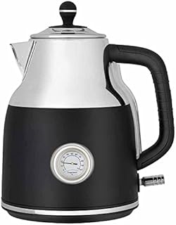 wilko black kettle 1.7l, stainless steel kettle with 360 degree swivel base, 26.4cm h x 22.4cm w, 17.6cm d