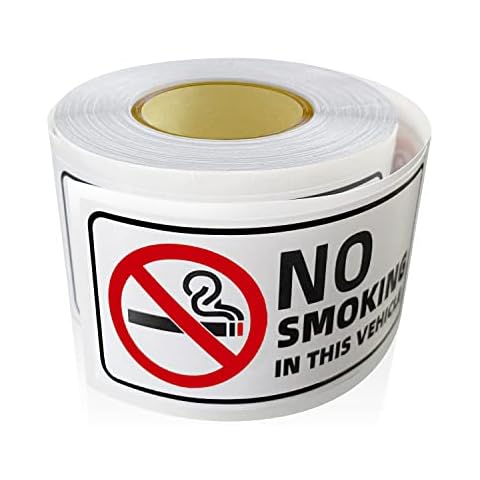 No Smoking in This Vehicle Sign 7.6 x 3.8 cm Self Adhesive No Smoking Vinyl Stickers Roll Removable 200 Pack Cover