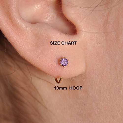 Miniatura 6 de Aretes de aro de oro con piedra natal para mujer, aretes pequeños para cartílago, hipoalergénicos, con cierre de tornillo, delicado abrazo