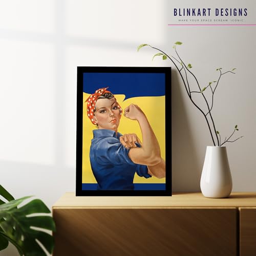 Image of BLINKART Rosie the Riveter Abstract Wall Art Painting Print Design Aesthetic Wall Decor Photo ArtWork Frame Decoration Hanging For Home Bedroom Living Room Office Wall Decor (13 * 10 inches) T0014