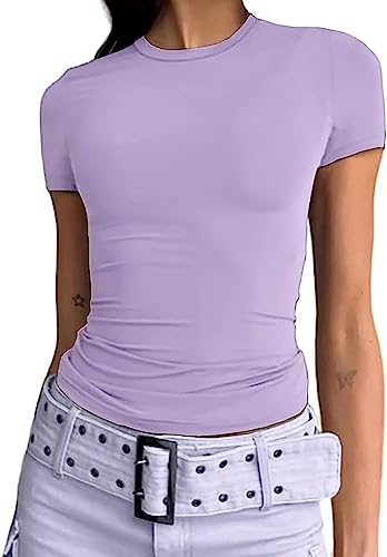 Camiseta de Manga Corta para Mujer TikTok Influence Crop Top Club Party Streetwear(Purple-1, XL)