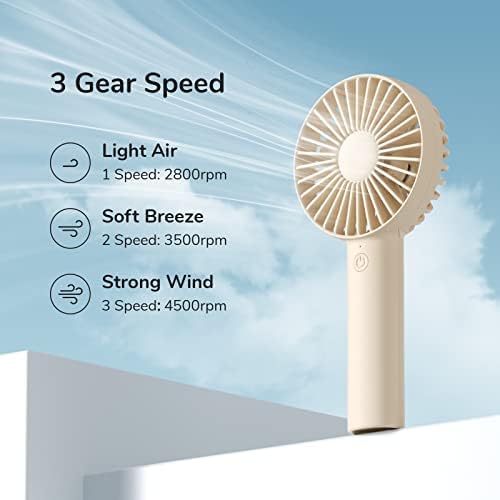 JISULIFE Handheld Fan, Portable Small Fan with 3 Speeds, USB Rechargeable Hand Fan, Personal Fan Battery Operated for Outdoor, Indoor, Commute, Office, Travel -Brown