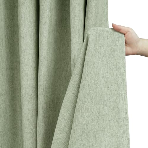 Seenus Natural Sage Green Linen Look Fabric Shower Curtain, Heavy