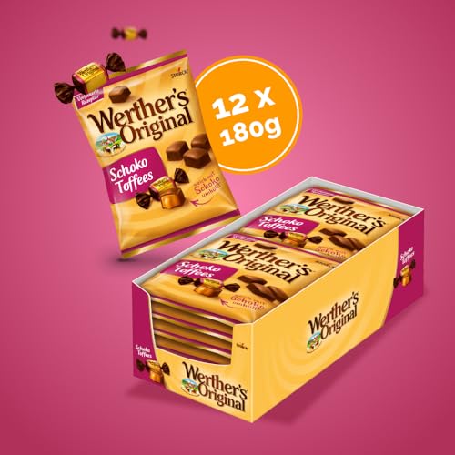 Werther’s Original Schoko Toffees – 12 x 180g – Karamelltoffees mit Vollmilchschokolade (30 Prozent) überzogen