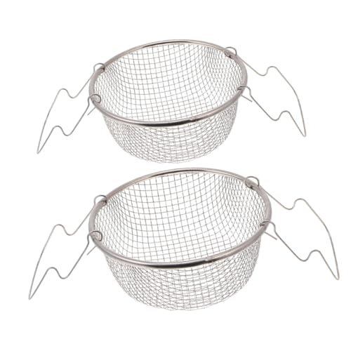 GRADENEVE 2 Piezas Cesta de Freír de Acero Inoxidable Resistentes al Calor con Mango de Acero para Separar Aceite Reutilizables para Patatas Fritas Pollo y Snacks Utensilios de Cocina