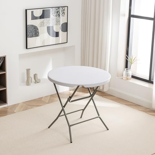 BTEXPERT White 32" Round 30" Height Round Plastic Folding Table Commercial Portable for Picnic Party Event Camping Banquet Card Dining Wedding Home Kitchen Indoor Outdoor by BTEXPERT - Used condition - Image 2