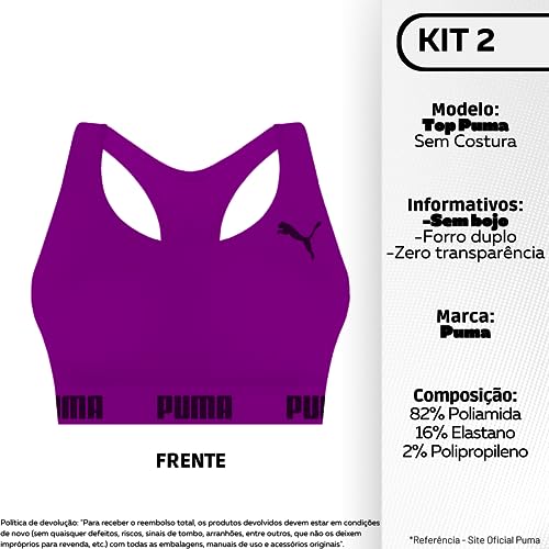 PUMA Kit 2 Tops Puma Nadador Sem Costura GG 1 Preto - 1 Orquídea