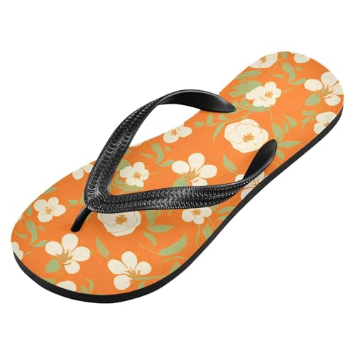 White Blossom Leaves Orange Flip Flops for Beach Thong Sandals Anti-slip Lightweight Beach Shoes for Summer Outdoor Travel2