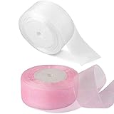 Especificaciones de tamaño y traje: cada rollo de nuestra cinta de raso de gasa mide 2 cm, la longitud es de 45 m y el juego incluye 2 rollos (1 rollo de cinta de gasa blanca, 1 rollo de cinta de gasa rosa).