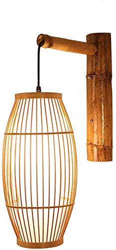 Mopoq Industrie Stil Bambus Wand-Lampe, Wicker DIY Rattan Lampshade, handgemachte Rattan Wandleuchte E27 Rustic Led Wandlampen-Beleuchtung for Schlafzimmer Flur Restaurant Bar 22 * ​​40cm Cover