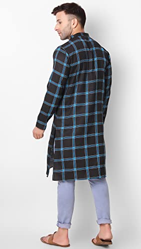 SKAVIJ Mens Cotton Full Sleeve Straight Checked Tunic Kurta4