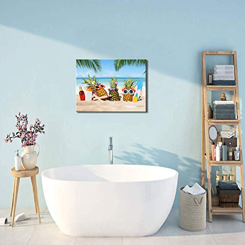 Wall Art For Living Room Bathroom Beach Wall Art Pineapple Tropical Leaves Canvas Art Ocean Picture Framed Modern Wall Art Print For Kids' Room Home Decoration Cute 12X16 #TOP2
